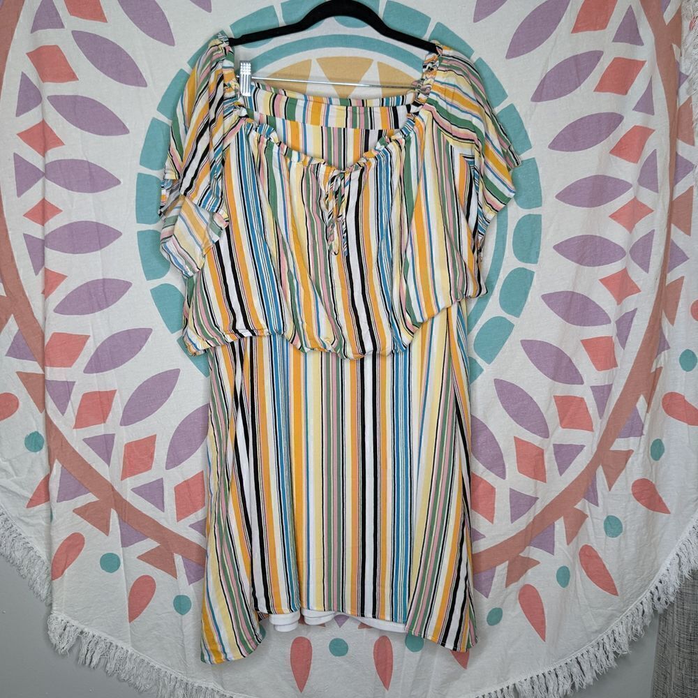 TORRID MULTI STRIPE OFF-SHOULDER GAUZE SKIRT SET SIZE 3